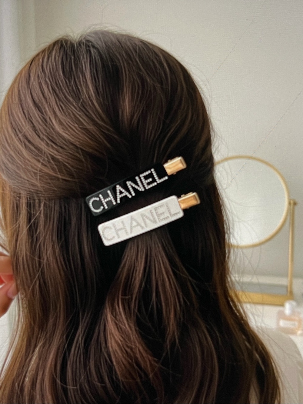 Set of 2 CHANEL White Logo Hair Clip - White Hair Accessory